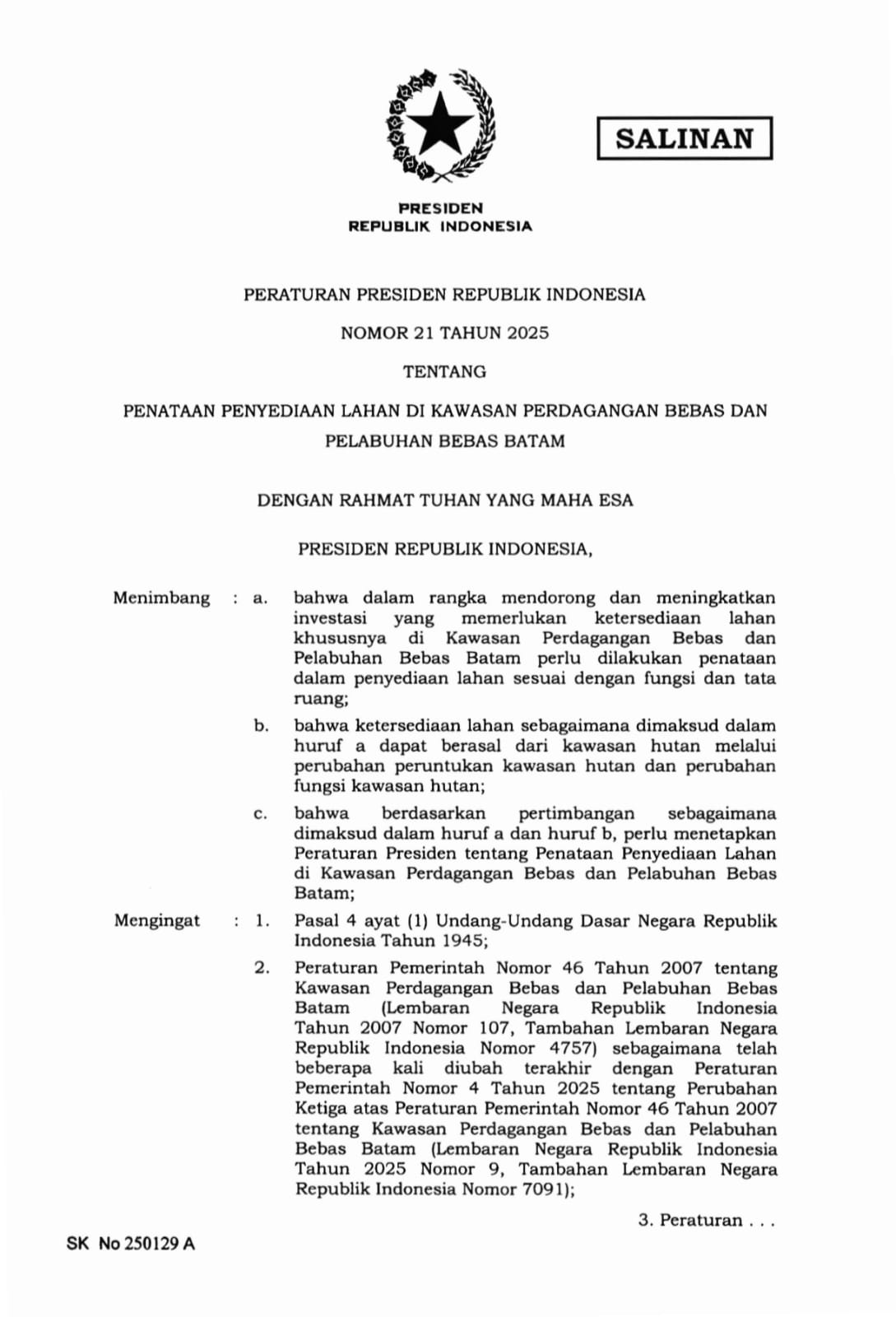 Pedoman Baru Penggunaan Lahan dan Konversi Kawasan Hutan Kawasan Pada Wilayah Perdagangan Bebas Batam