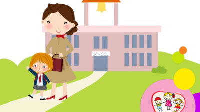 Ilustrasi : Orangtua mengantarkan anak ke sekolah.